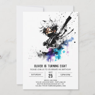 Invitación Nacimiento digital Ninja Boy Purple Fantasy