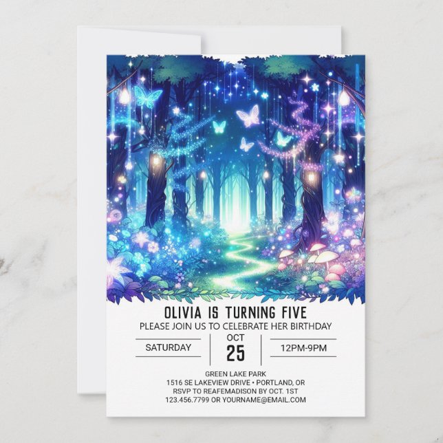 Invitación Nacimiento digital Pastel Encantado en Woodland (Anverso)