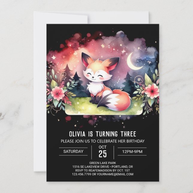 Invitación Nacimiento digital Pastel Magical Fox (Anverso)