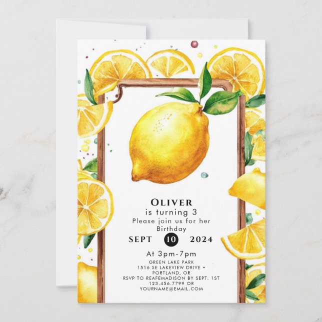 Invitación Nacimiento editable de limón (Anverso)