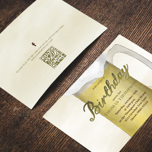 Invitación Nacimiento Fiesta Acuarela Dorada Cerveza QR Códig