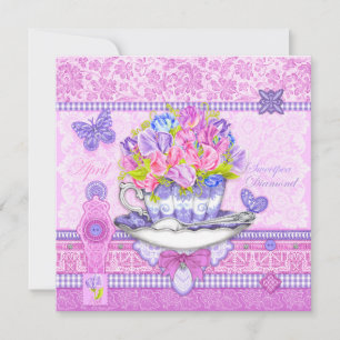 Invitación Nacimiento Flor y Gem April Teacup Card