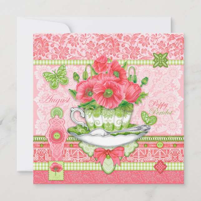 Invitación Nacimiento Flor y Gem August Teacup Card (Anverso)