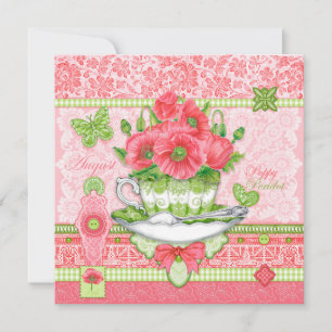 Invitación Nacimiento Flor y Gem August Teacup Card