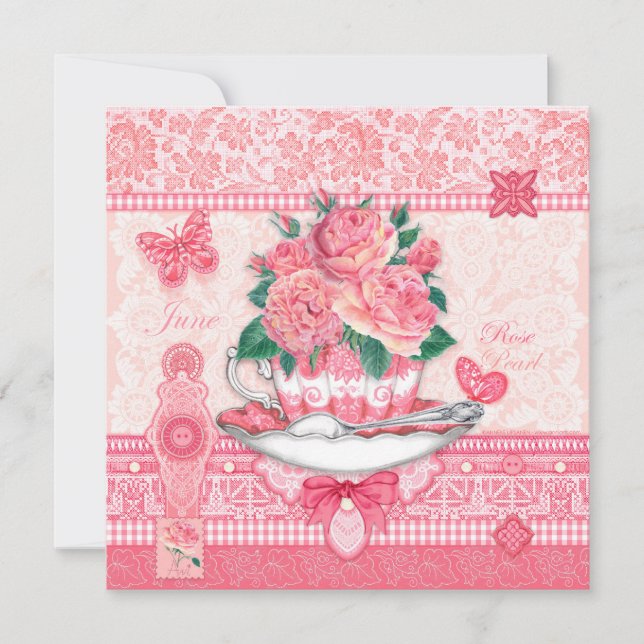 Invitación Nacimiento Flor y Gem June Teacup Card (Anverso)