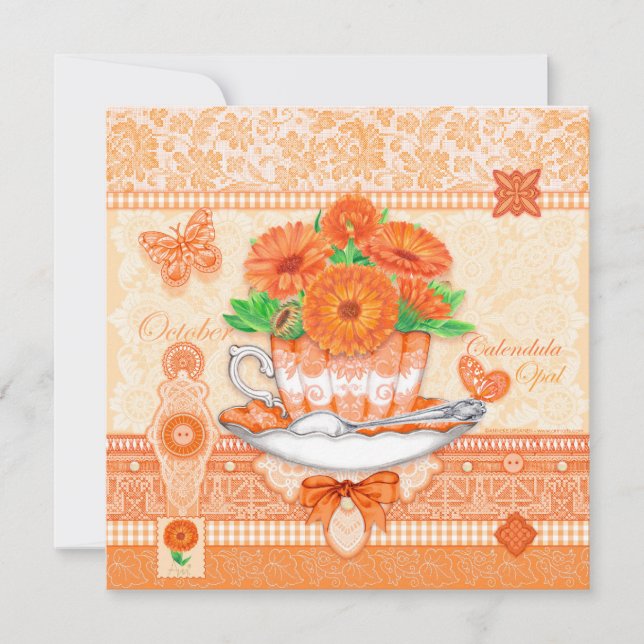 Invitación Nacimiento Flor y Gem Octubre Tacup Card (Anverso)