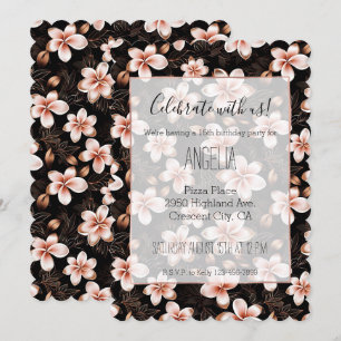 Invitación Nacimiento floral Black Rubor Pink Rose Gold
