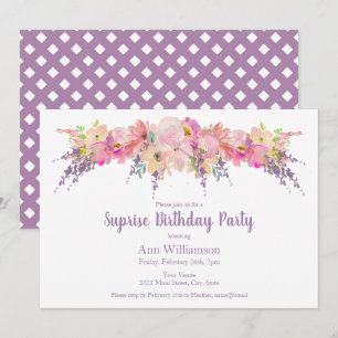 Invitación Nacimiento floral de color rosa y púrpura