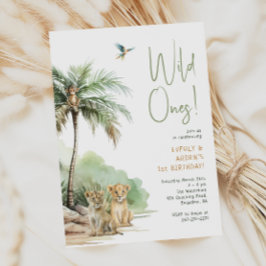 Invitación Nacimiento gemelo de animales "salvajes" de Safari