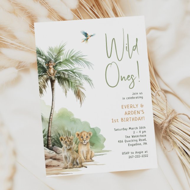 Invitación Nacimiento gemelo de animales "salvajes" de Safari (Subido por el creador)