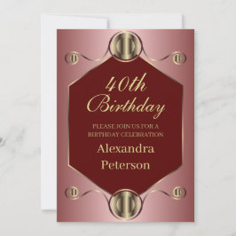 Invitación Nacimiento Geométrico De Oro Y Rojo De Hexágono