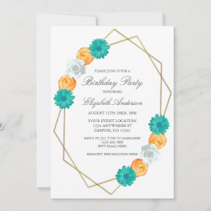 Invitación Nacimiento geométrico floral Verde azulado del nar