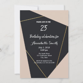 Invitación Nacimiento geométrico rosa negro y oro