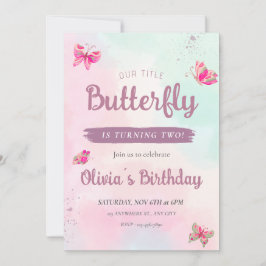 Invitación Nacimiento joven de mariposas rosadas