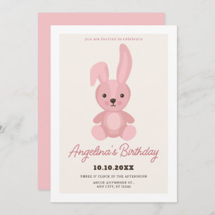Invitación Nacimiento lindo de muñeca de conejo rosa