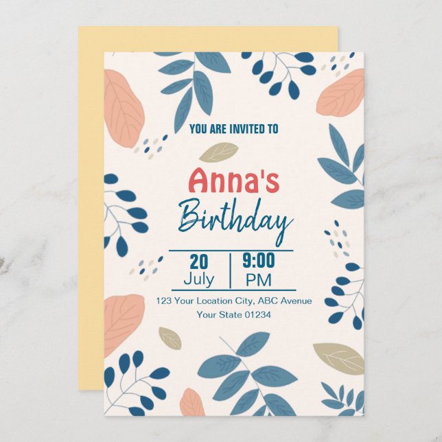 Invitación Nacimiento minimalista Botánico Elegante (Anverso / Reverso)