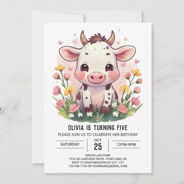 Invitación Nacimiento moderno de Barnyard Pastel Cow (Anverso)