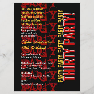 Invitación Nacimiento moderno rojo oro negro grueso grande