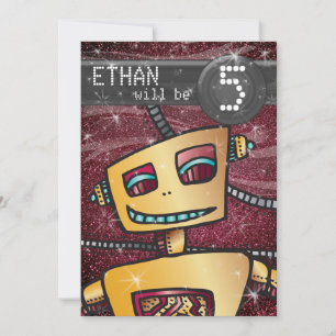 Invitación Nacimiento Niño Robot Historieta Hero Espacio SciF
