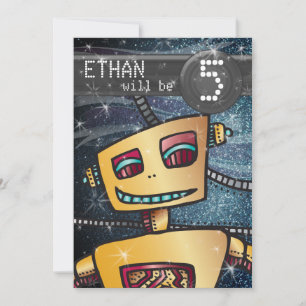 Invitación Nacimiento Niño Robot Historieta Hero Espacio SciF