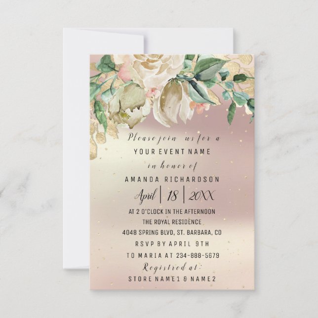 Invitación Nacimiento nupcial Flores de oro Rosa de menta (Anverso)