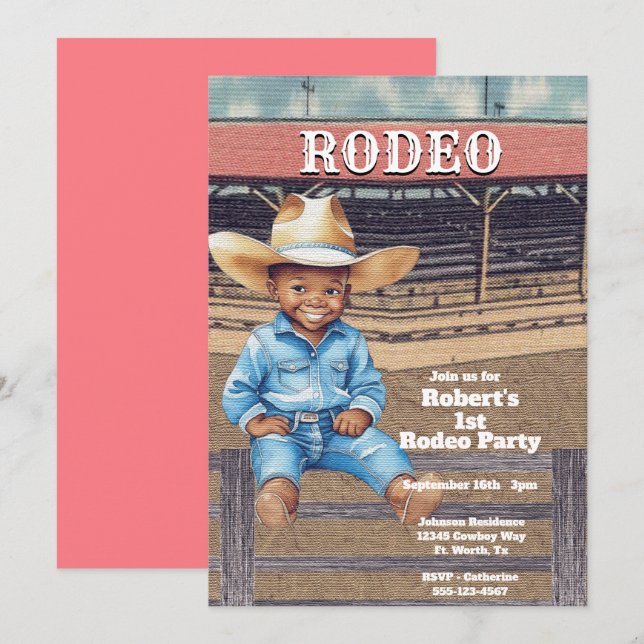 Invitación Nacimiento personalizado de niño/niña de rodeo occ (Anverso / Reverso)