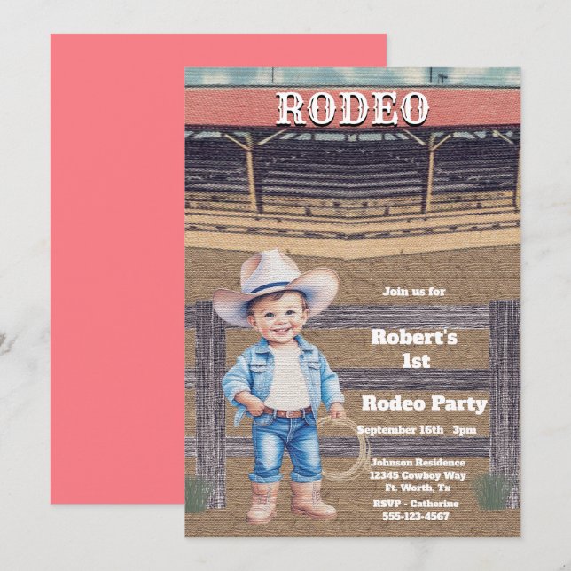 Invitación Nacimiento personalizado de niño/niña de rodeo occ (Anverso / Reverso)
