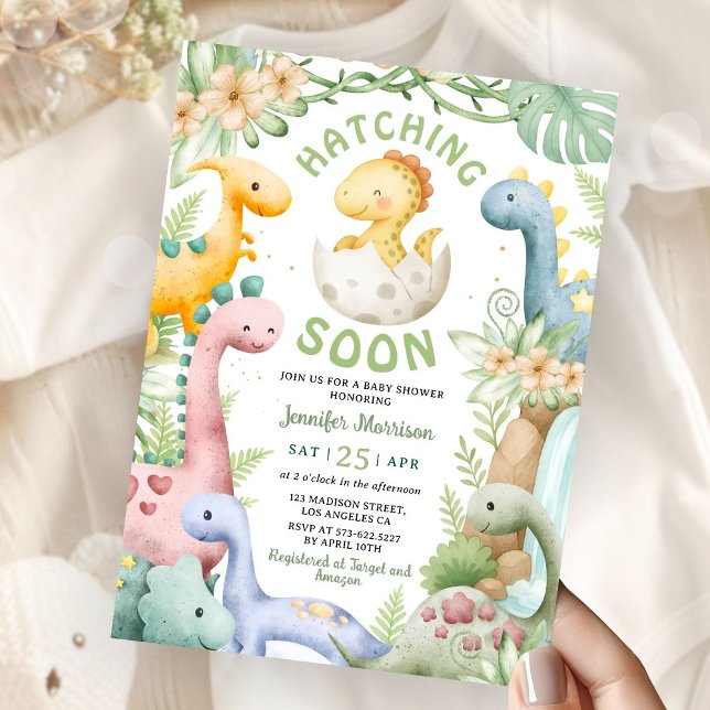 Invitación Nacimiento Próximo Fiesta de Bebé Dinosaurio Sin G (Subido por el creador)