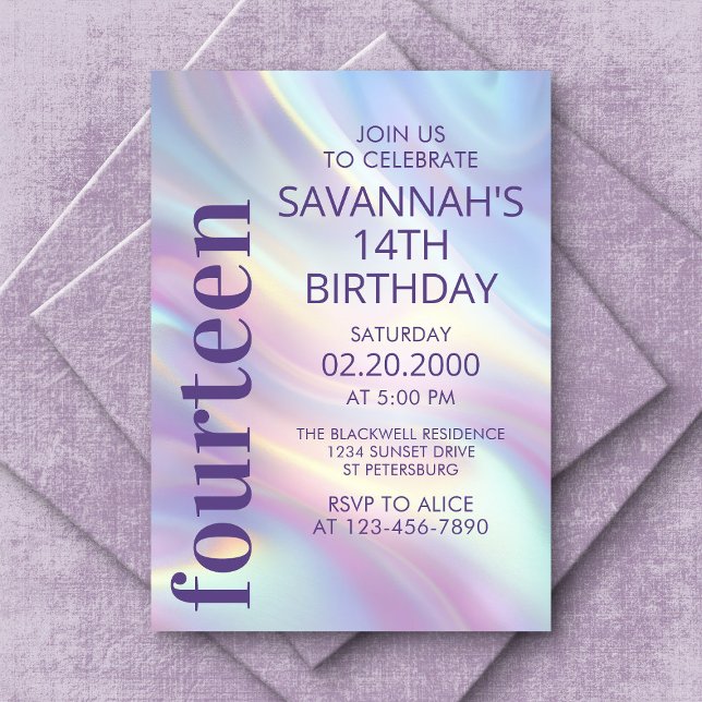 Invitación Nacimiento púrpura holográfico irlandés (Subido por el creador)
