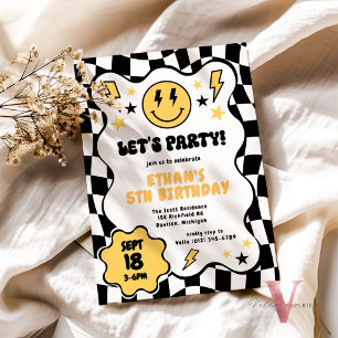 Invitación Nacimiento retro de sonrisa de color amarillo negr