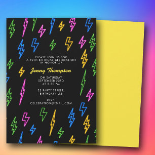 Invitación Nacimiento Retro Neon Lightning de los años 80