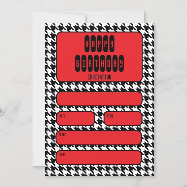 Invitación Nacimiento rojo de la gala negra y blanca (Anverso)