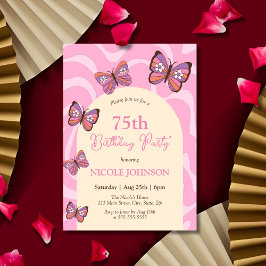 Invitación Nacimiento rosa de la mariposa de la ola retro