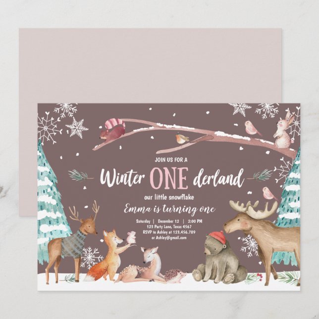 Invitación Nacimiento Rosa de la Tierra de los bosques de ONE (Anverso / Reverso)