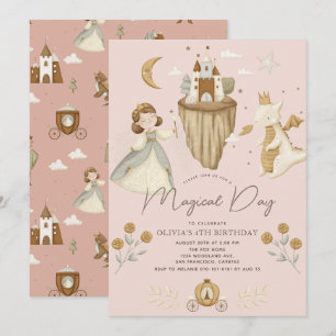 Invitación Nacimiento rosado de cuento de hadas de la princes