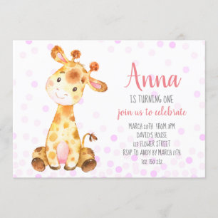 Invitación Nacimiento rosado de jirafa bebé confetti