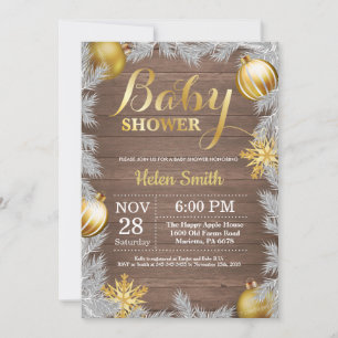 Invitación Nacimiento Rústico Dorado de Navidad de Invierno