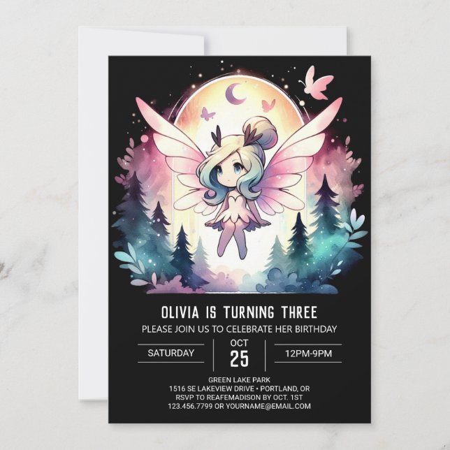 Invitación Nacimiento simple de hadas para niños (Anverso)