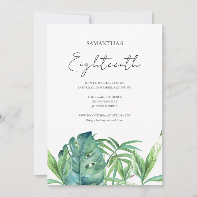 Invitación Nacimiento tropical Luau 18 (Anverso)