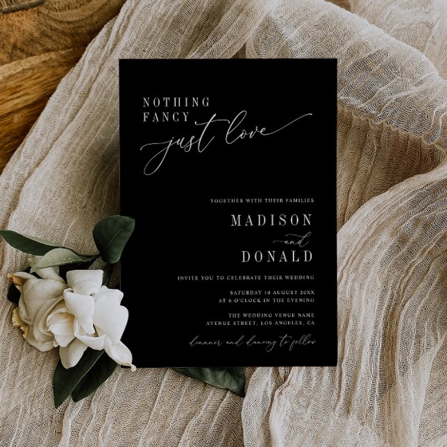 Invitación nada de boda negro de guión blanco elegante (Subido por el creador)