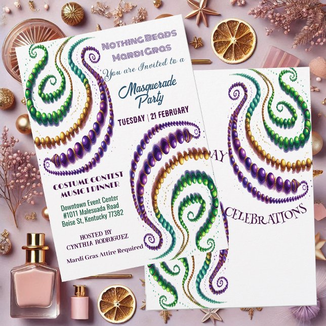 Invitación Nada de cuentas Mardi Gras Colores Mascaradas Fies (Nothing Beads Mardi Gras Colors Masquerade Party Invitation)