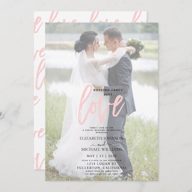 Invitación Nada de Fantasía Rosa Casual Vellum Foto Boda (Anverso / Reverso)