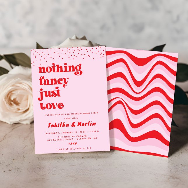 Invitación Nada de fantasía solo ama la fiesta de compromiso  (Nothing fancy just love. Mock of red and pink engagement party invitations
)