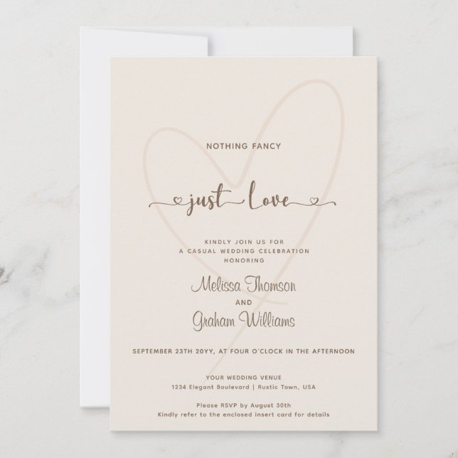 Invitación Nada de fantasía Sólo amor desierto boda beige (Anverso)