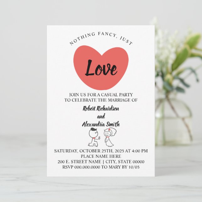 Invitación Nada de Fantasías Solo Amor Elopement Pareja de No (Anverso de pie)