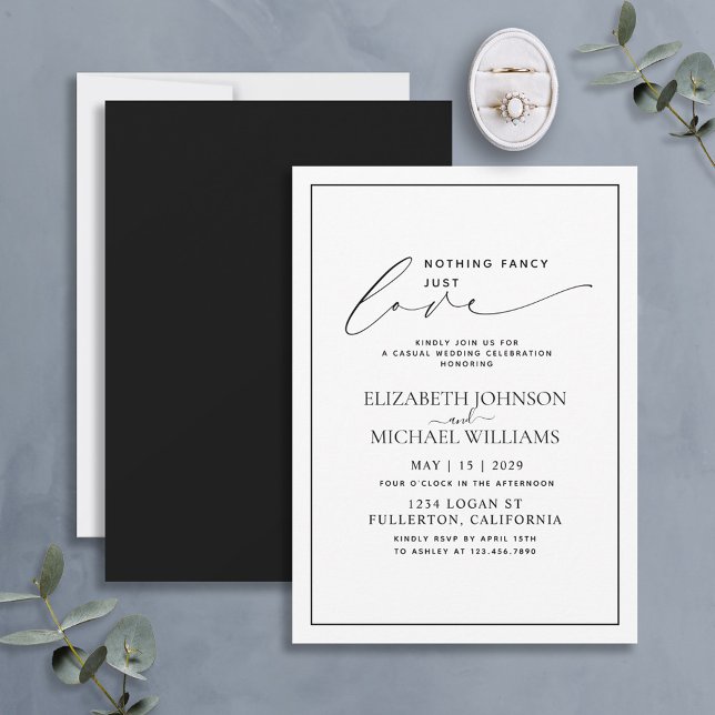 Invitación Nada Elegante Solo Amor Blanco Negro Boda Casual (Subido por el creador)
