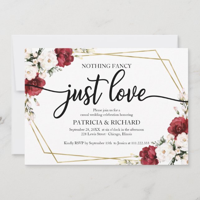 Invitación Nada Elegante Solo Amor Boda Burgundy Geométrico (Anverso)
