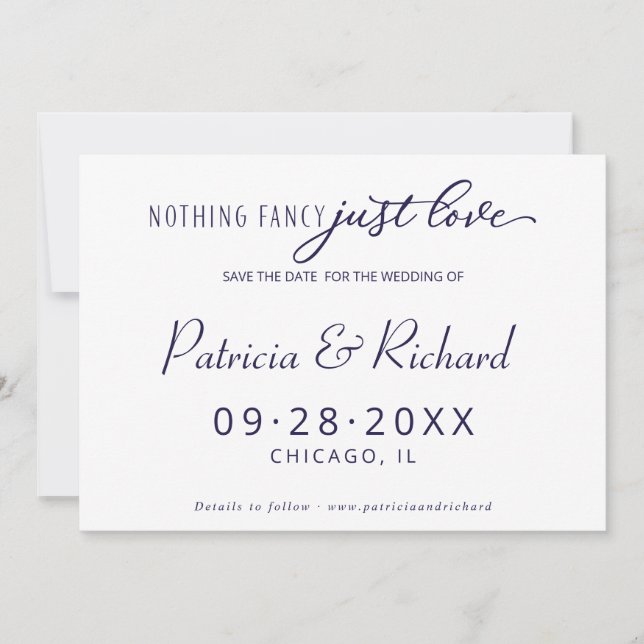 Invitación Nada Elegante Solo Amor Boda Guardar La Fecha (Anverso)