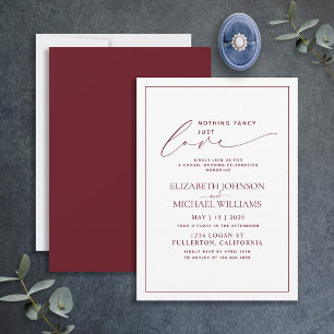 Invitación Nada Elegante Solo Amor Borgoña Boda Casual