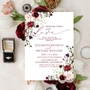 Invitación Nada Elegante Solo Amor Borgoña Boda Casual